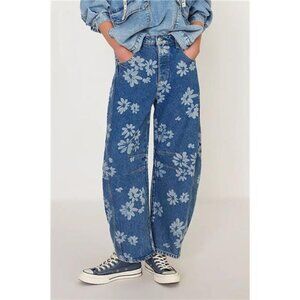 Flower Print Wide Leg Jeans